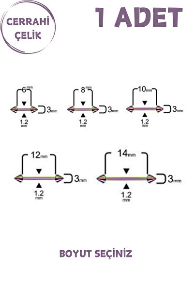 Blisse Piercing Unisex Cerrahi Çelik Düz Barlı 3mm Spike Uçlu Tragus Helix Kı...
