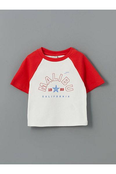 LC Waikiki LCW Kids California bedrucktes Mädchen-Crop-T-Shirt mit Rundhalsausschnitt