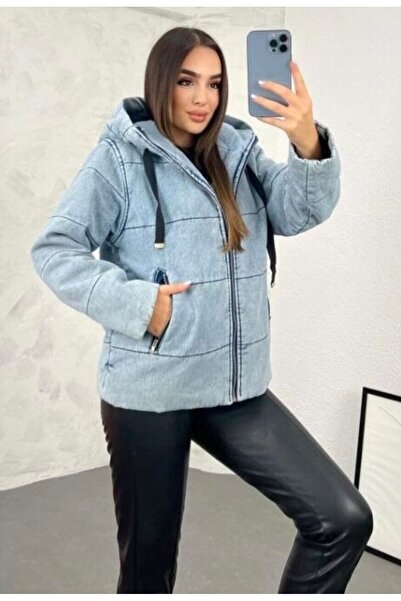 HSNGIYIM Fermuarlı Denim Mont