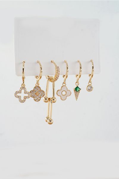 ARTEMİSİA Women's Vip Series Antiallergenic Mixed Figured Zircon Stone 6-Piece Earring Set