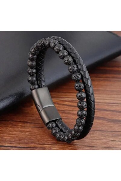 Choice سوار من الفولاذ المقاوم للصدأ من لافا مع حبات حجر عين النمر وخرز من حج...