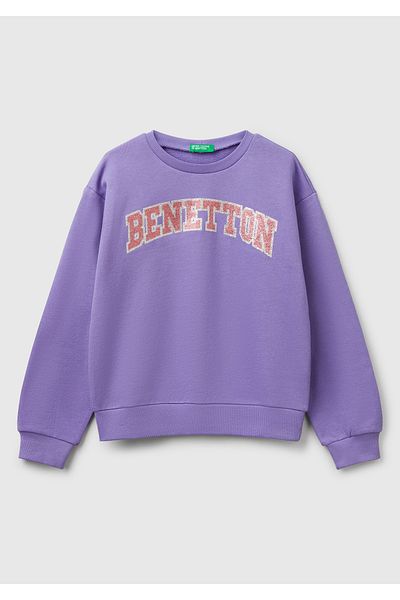 United Colors of Benetton Hanorac mov argintiu pentru fete, cu sigla Benetton, cu decolteu rotund