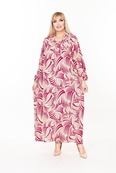 mervemoda Women's Long Sleeve Plus Size Woven Summer Long Sleeve Dress