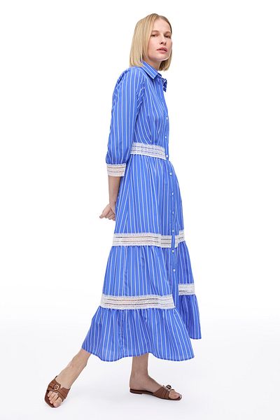 Perspective Saks Metz Regular Fit Striped Midi Length Dress