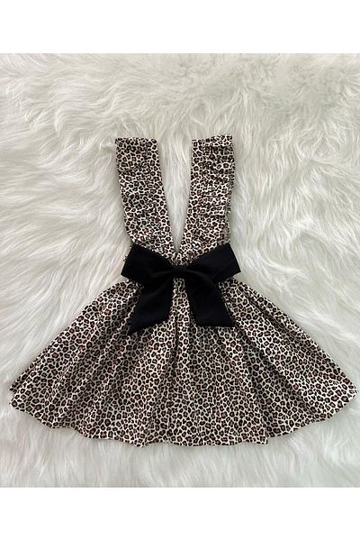 Eylülce Butik ДЕТСКА РОКЛЯ С ЛЕОПАРДОВ ПРИНТ, ПАНДЕЛА И ВОЛАНИ НА ПРЕЗЕРВИ ЗА МОМИЧЕ (ИЗРАБОТЕНА ОТ 100% ПАМУЧЕН ПЛАТ.)