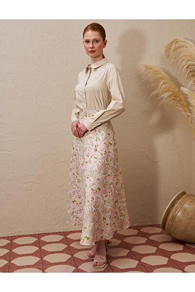 Kayra Floral Patterned Jacquard Skirt Pistachio Green