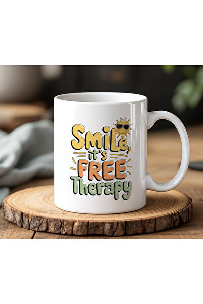 BB TRADE Smile It's Free Therapy Designed White Ceramic Printed Mug 330ml