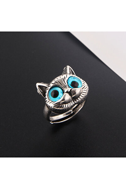 Choice خاتم قطة لطيف من سبائك فضي اللون NJ-937، خاتم عصري بفتحة عين قطة قابل ...