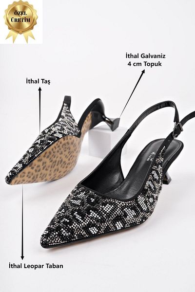 AYS SHOES Women's Luxury Leopard Stone Short Heeled Shoes