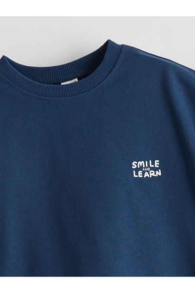 LC Waikiki Tricou pentru băieți din bumbac cu imprimeu text Indigo LCW Kids