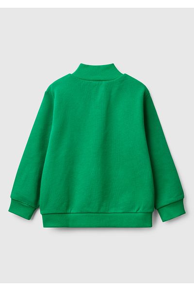 United Colors of Benetton Boy's Green Benetton Logo Embroidered Zippered Sweatshirt