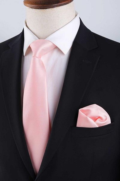 Kravatkolik Salmon Classic Tie with Plain Handkerchief Kk13164