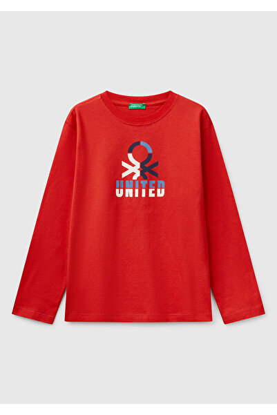 United Colors of Benetton Tricou cu mânecă lungă cu imprimeu Benetton roșu pe...