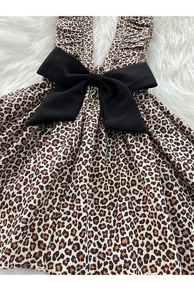 Eylülce Butik ДЕТСКА РОКЛЯ С ЛЕОПАРДОВ ПРИНТ, ПАНДЕЛА И ВОЛАНИ НА ПРЕЗЕРВИ ЗА МОМИЧЕ (ИЗРАБОТЕНА ОТ 100% ПАМУЧЕН ПЛАТ.)