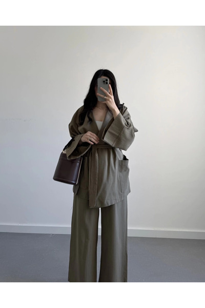 My Blog Khaki Romina nyers vászon kabát nadrág szett - 8447