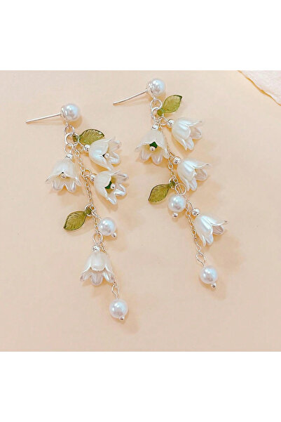 Choice AEH60271 أقراط متدلية من أوراق الزنبق الأبيض والأخضر للنساء على شكل زه...