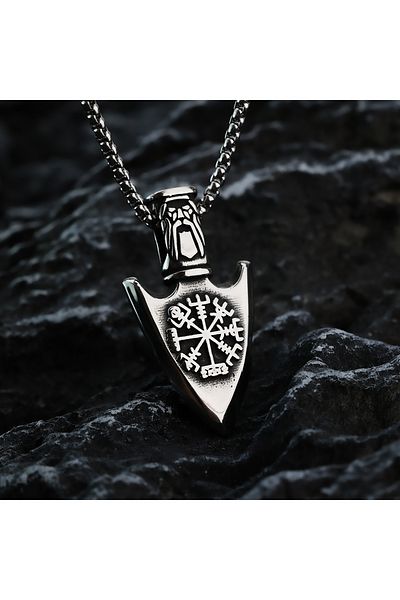 Choice Steel color European and American Viking Compass Rune Arrow Titanium Steel Pendant Men's Creative St