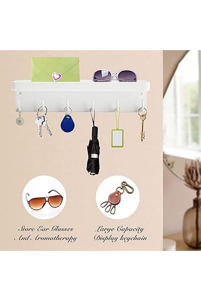 COOYA Magnetic Key Rack,with Small Stand And 6 Metal Hooks,Self-Adhesive Key Holder,for Door Entryway