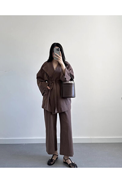 My Blog Barna Romina nyers vászon kabát nadrág szett - 8447