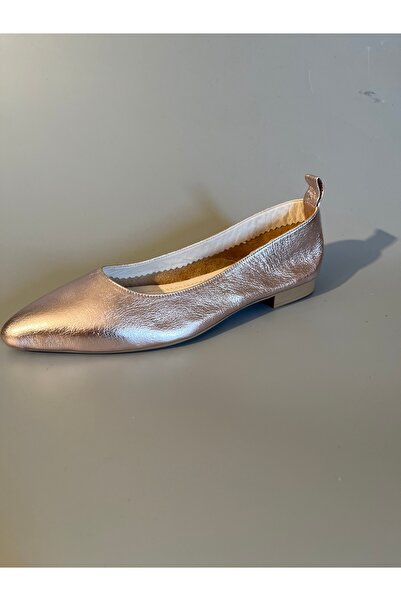 Butik Noble shoes hakiki deri gümüş sivri kadın babet