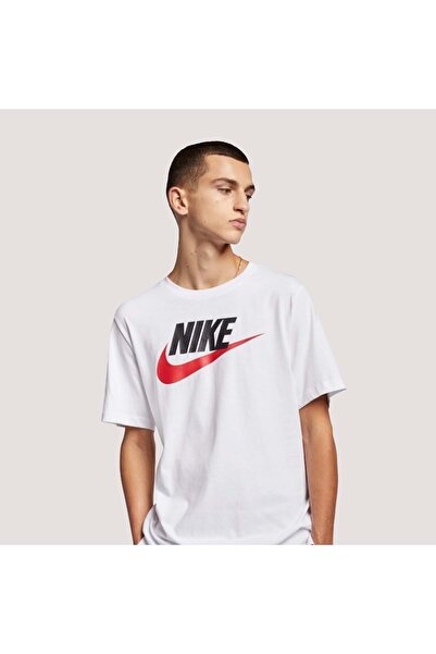Nike Sportwear İcon AR5004-100 Futura Unisex Tshirt - Beyaz-Kırmızı - S