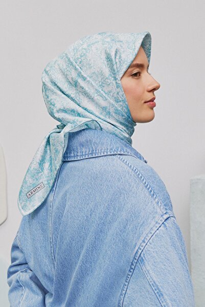 Armine Eșarfă de mătase Tivil 9311-85 Turcoaz cu model mixt