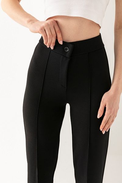 LEBRA Women's Black High Waist Ribbed Stitched Lycra Knitted Trousers