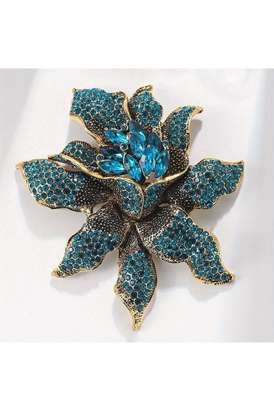 Choice دبوس بروش من حجر الراين على شكل زهرة الأوركيد الزرقاء العتيقة للنساء، ...