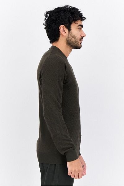 Sorbino Men Crew Neck Textured Long Sleeves Sweatshirt, Dark Green