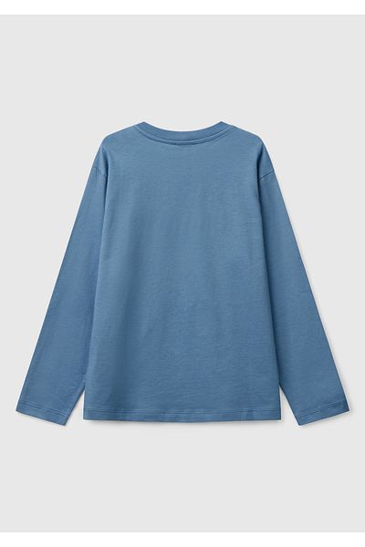 United Colors of Benetton Tricou cu mânecă lungă cu imprimeu cu logo-ul Benetton Aviator Blue pentru băiat