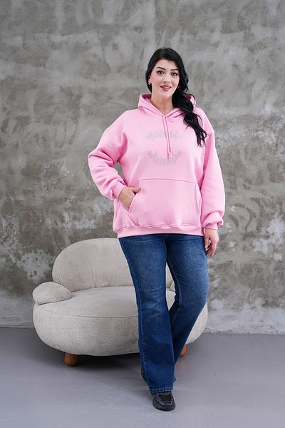 JANSO GROUP - Women's Plus Size Stone Printed Powder Pink Oversized Sweatshirt