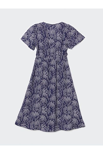 LC Waikiki Lcwaikiki Classic Navy Blue V-Neck Floral Women's Dress