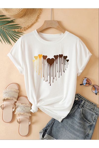 uyguntarz Bedrucktes T-Shirt mit schmelzenden Herzen
