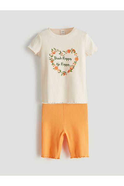 LC Waikiki Lcw Tangerine Printed Girls' T-Shirt and Leggings 2-Pack