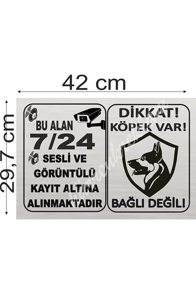 sıradışıhediyem Oversized Attention Dog There Silver Metal Warning Sign A3 Size 29,7 Cm. Is X 42 cm