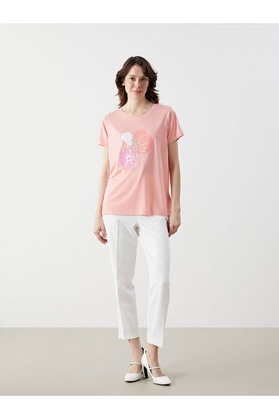 LC Waikiki Γυναικείο φλοράλ μπλουζάκι Crew Neck