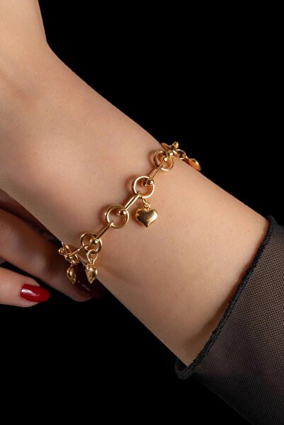 GÜLENLER ALTIN 22 Ayar Altın Kalp Sallantılı Tasarım Bileklik