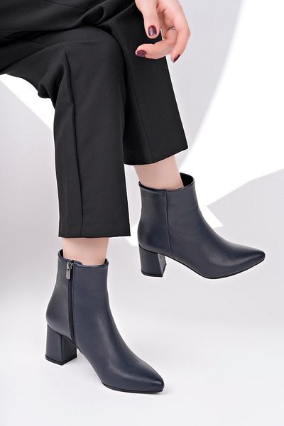 Deripabuc Genuine Leather Navy Blue Women's Heeled Leather Boots Dp02-0001