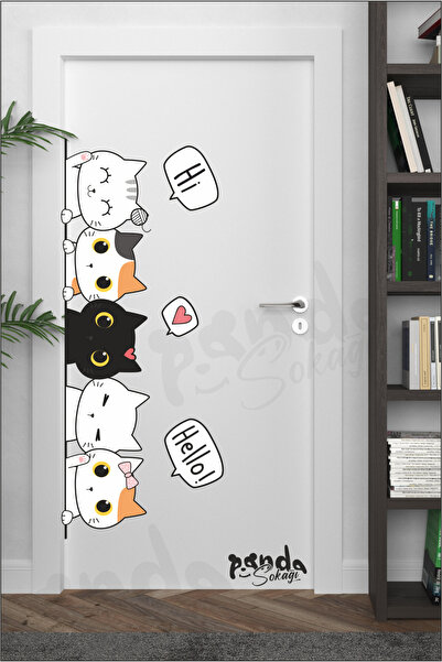 Pandas Sevimli Kediler Kapı Duvar Çocuk Odası Sticker