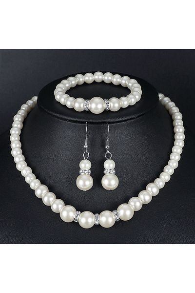 Choice White ZAKOL 4 Pcs Women's Pearl Jewelry Set Fashion Simulated Pearls Versatile Earrings Necklaces Br