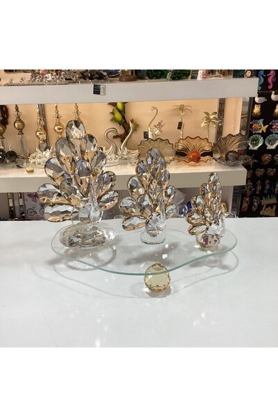 Gold home design Kristal Tavus Kuşu Gold Yaldızlı 3’lü Set