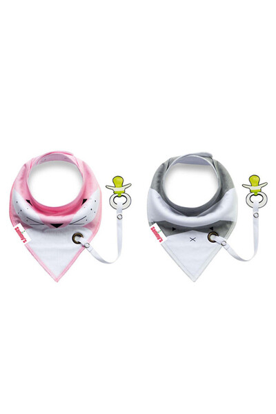 Eazy Kids Bandana Drool Bibs Set of 2 – Organic Cotton - Pink Grey