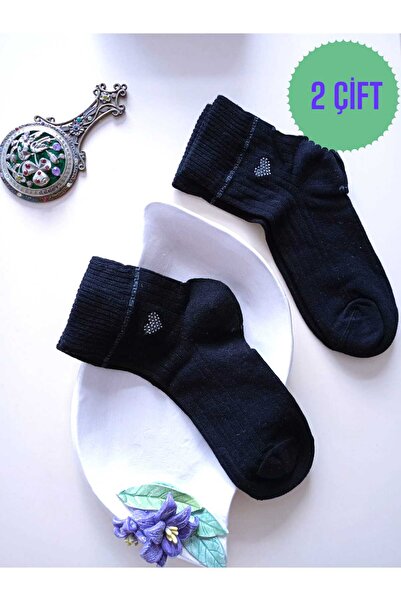 ENEFENDİ 2 чифта памучни чорапи с аромат на ликра, с камъчета във формата на сърце, без шевове, черни дамски чорапи 36-40