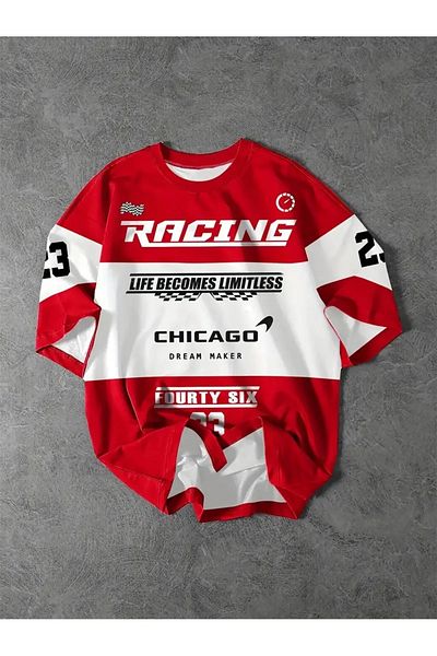 Keywest Unisex Racing Printed Oversize 100% Cotton T-Shirt