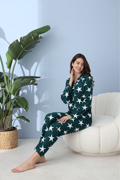CALİA Front Buttoned Shirt Model Women's Pajama Set Suede Fabric
