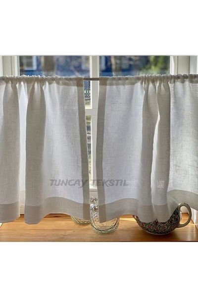 TUNCAY TEKSTİL Natural Authentic Plain Linen Basement Linen Short Inside Cabinet Linen Curtain