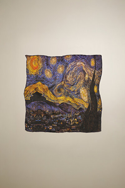 silqoora %100 Ipek Bandana Fular(55X55 CM)- Vincent Van Gogh (YILDIZLI GECE)