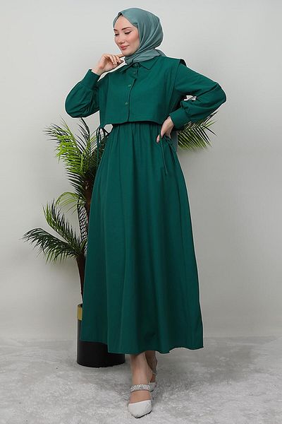 GİZ AGİYİM Emerald Cape Drawstring Dress
