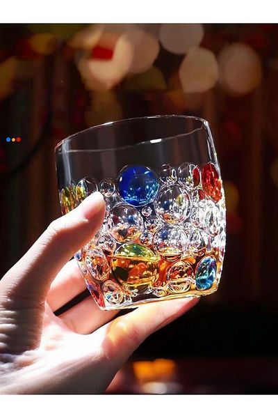 Yenigeldi 1 Piece (Y22)Colorful Vintage Premium Whiskey Glass, Bourbon Cocktail Glass
