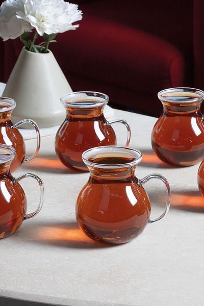 Mirilliahome 6-Piece Keyfi Ala Borosilicate Glass Tea Cup with Handle 220ml Cup